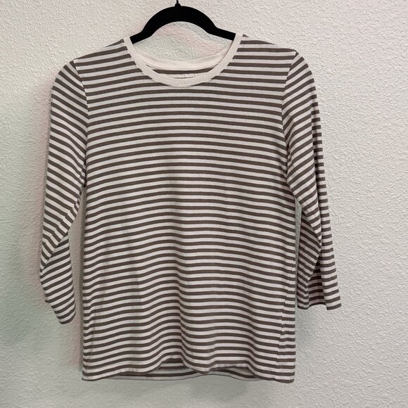 Muji Women’s Medium Cotton Quarter Sleeve Striped Crew Neck Tee - Picture 6 of 9